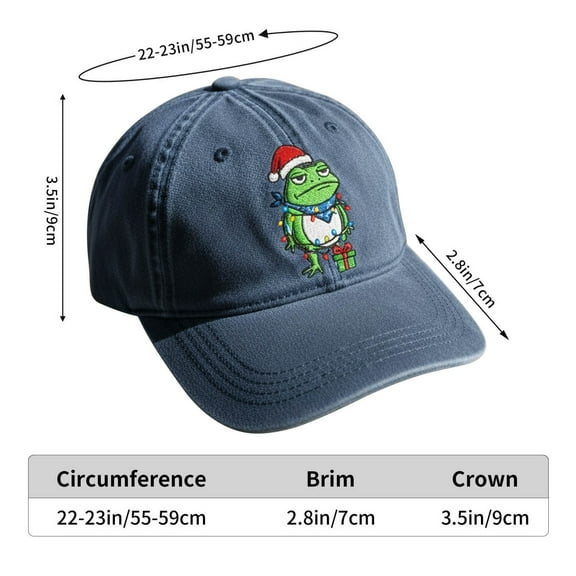 Christmas Hats for Men Women, Adjustable Embroidered Christmas Baseball Cap, Frog with Santa Hat Pattern (Blue)