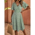 thumbnail image 3 of Womens Sundress 2025 New Summer Floral Short Sleeve Wrap V Neck A-Line Midi Dress, 3 of 10