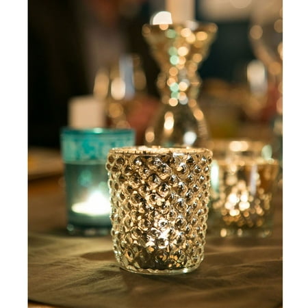 Vintage Flower Planters Vintage Mercury Glass Candle Holder (4.5-Inch, Large Rachel Design, Gold) - For Use with Tea Lights - For Parties, Weddings, and Homes ()