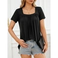 thumbnail image 3 of Fancyglim Women Short Sleeves Tshirts Loose Tunic Tops, Black XL, 3 of 4