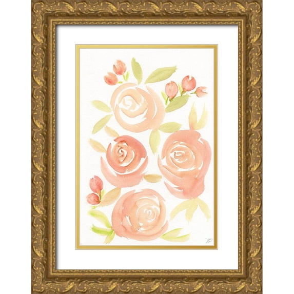 Lee, Judson 11x14 Gold Ornate Wood Framed with Double Matting Museum Art Print Titled - Pale Roses