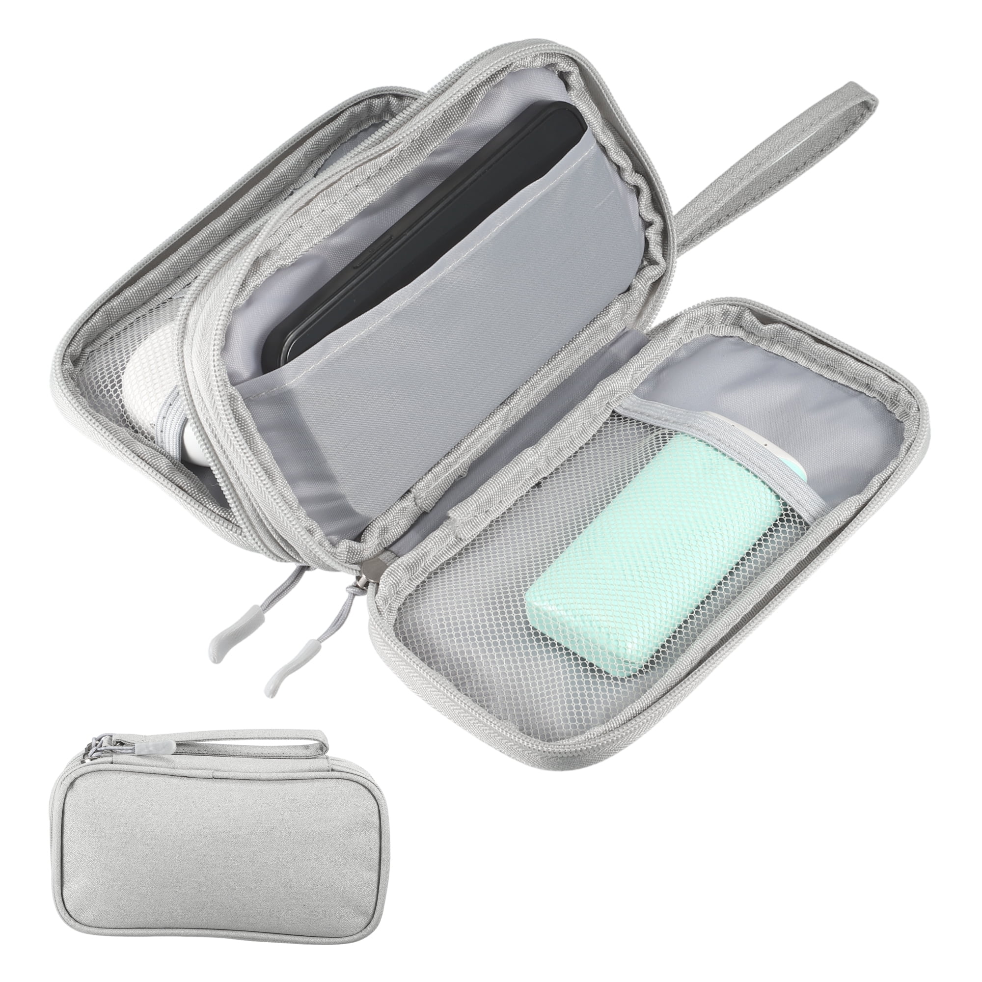 Unique Bargains Electronic Organizer Cable Double Layers Portable Pouch Gray Small