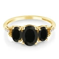 thumbnail image 2 of Gem Stone King 10K Yellow Gold Black Onyx and Diamond 3-Stone Engagement Ring | 2.44 Cttw | Gemstone Birthstone | 3 Stone Wedding Engagement Anniversary Promise Ring for Women (Size 6), 2 of 4