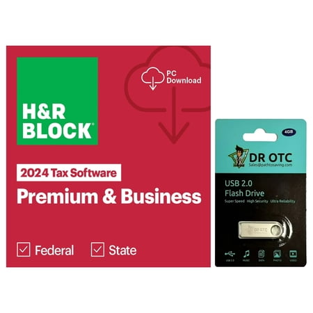 H&R Block - Tax Software 24 Premium & Business - Windows Only - WAL ESD - BONUS FREE Dr OTC USB Drive 4GB