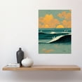 thumbnail image 2 of Surfers Surfing Chasing Waves at Sunset Teal Mustard Abstract Oil Paint Large Wall Art Poster Print Thick Paper 18X24 Inch, 2 of 5