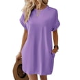 thumbnail image 2 of Nuoqisi Summer Dresses for Women Casual Short T Shirt Dress Short Sleeve Round Neck Straight Loose Flowy Mini Tee Shirt Dress, 2 of 6