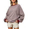 thumbnail image 6 of Resicozy Oversized Sweatshirt for Women Fall Striped Long Sleeve Shirt Crewneck Sweatshirts Y2K Workout Tops Wine 2XL, 6 of 7