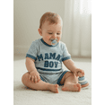 thumbnail image 6 of BemeyourBBs Infant Baby Boy Mama's Boy Outfit Newborn Boys Summer Clothes Waffle Knit Stripe Letter Embroidery Short Sleeve Romper Elastic Waist Shorts 2 Piece Set, 6 of 9