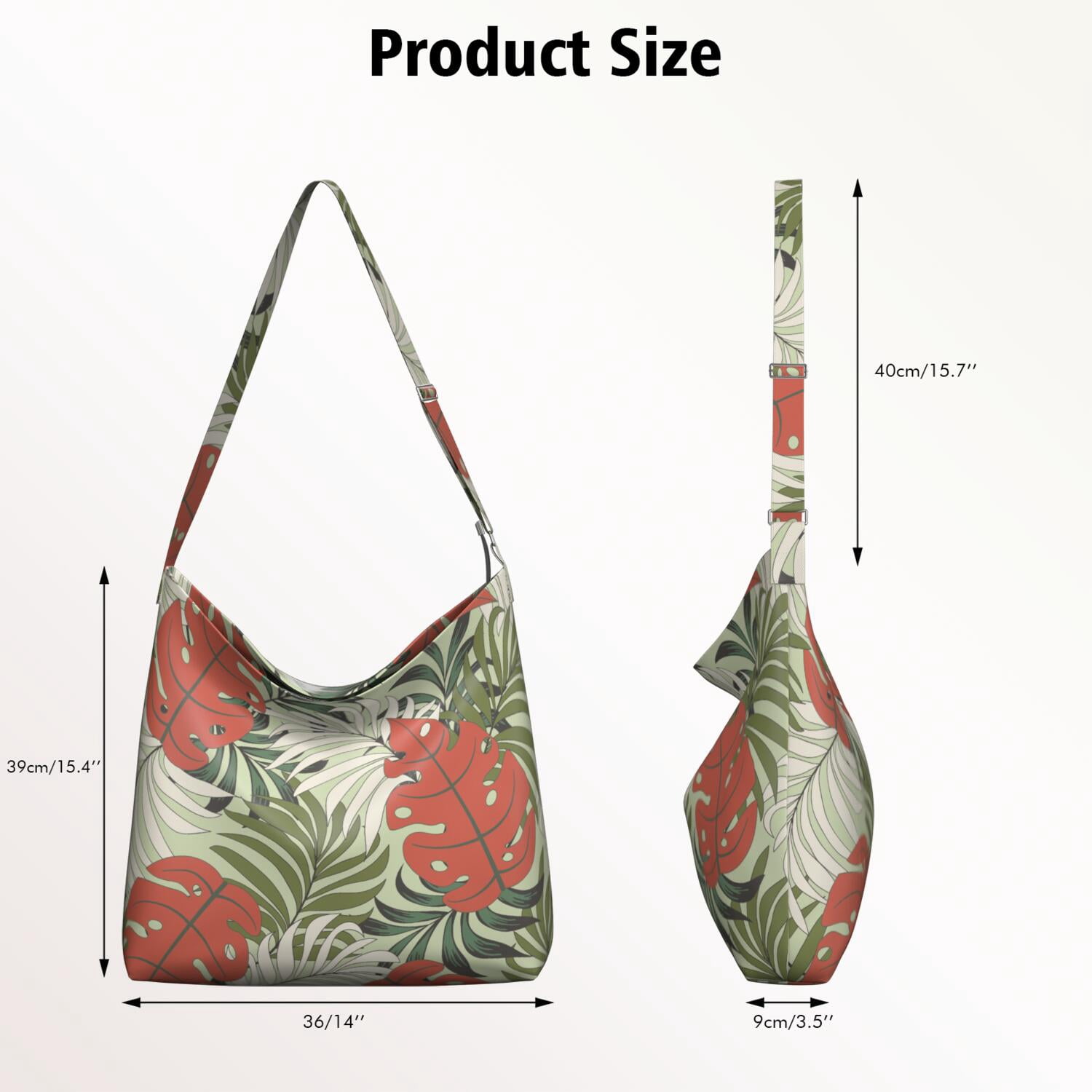 Tropical Palm Leaf Shoulder Bag for Women - Large Capacity Minimalist Travel Purse with Adjustable Strap & Multi-Pocket Design