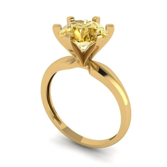 2.5 ct Round Cut Yellow Moissanite Solitaire Engagement Ring for Women in 14K Yellow Gold