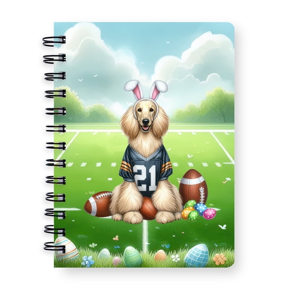 Happy Easter Hello Spring Afghan Hound Playing Football Spiral Bound Journal Dog Lover 5x7in Spiral Notebook - 13003