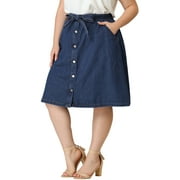 MODA NOVA Juniors' Plus Size Tie Waist Solid Color A Line Skirts Medium Blue 20