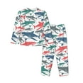 thumbnail image 2 of Kll Colorful Shark Print Women'S Long Sleeve Pajamas With Pants Sleepwear Loungewear 2 Set-Large, 2 of 9