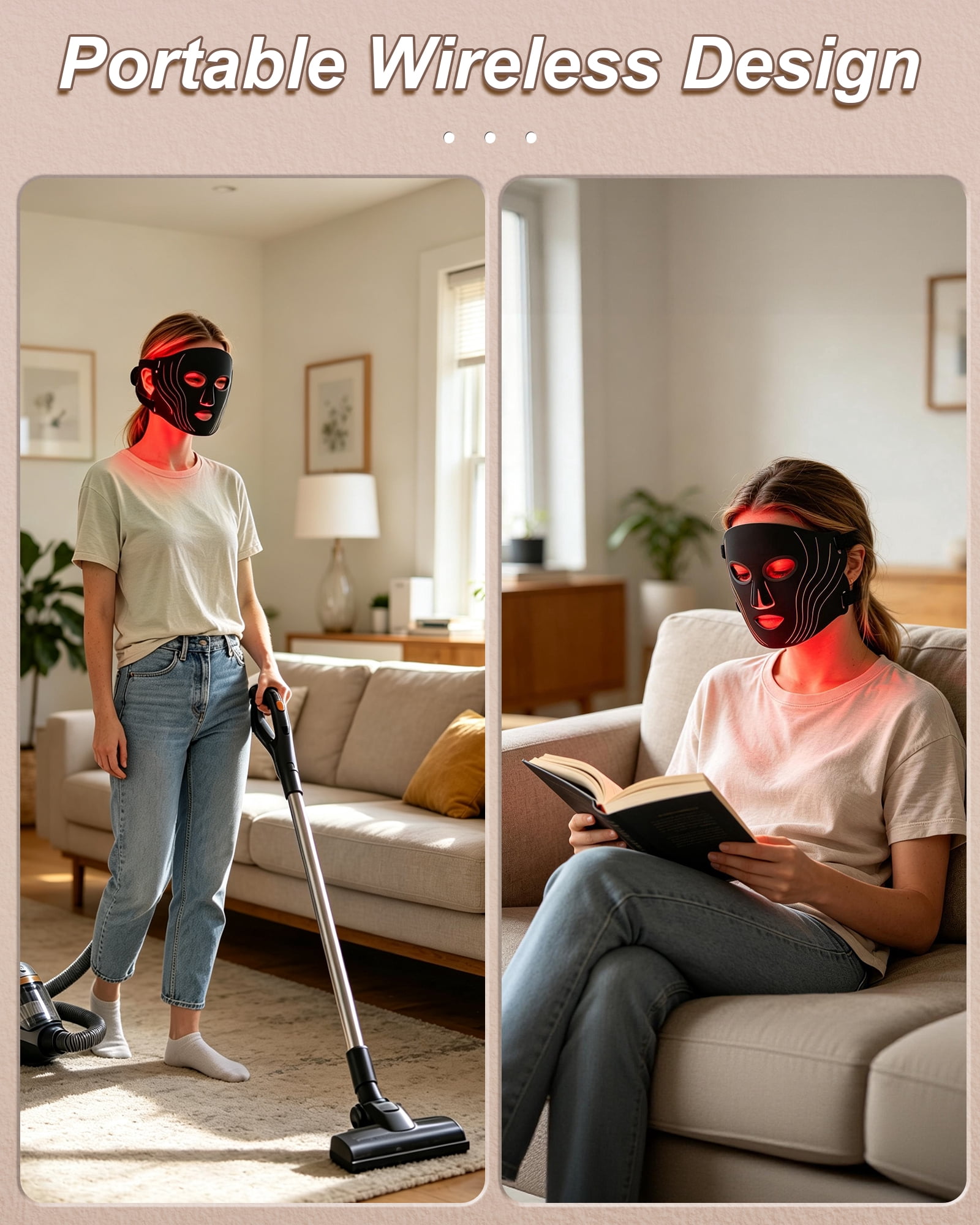 Homechoose 100 LED Red Light Therapy Face Mask, 4 Color Photon Skin Care for Wrinkles and Acne, Portable Cordless, Eye Protection
