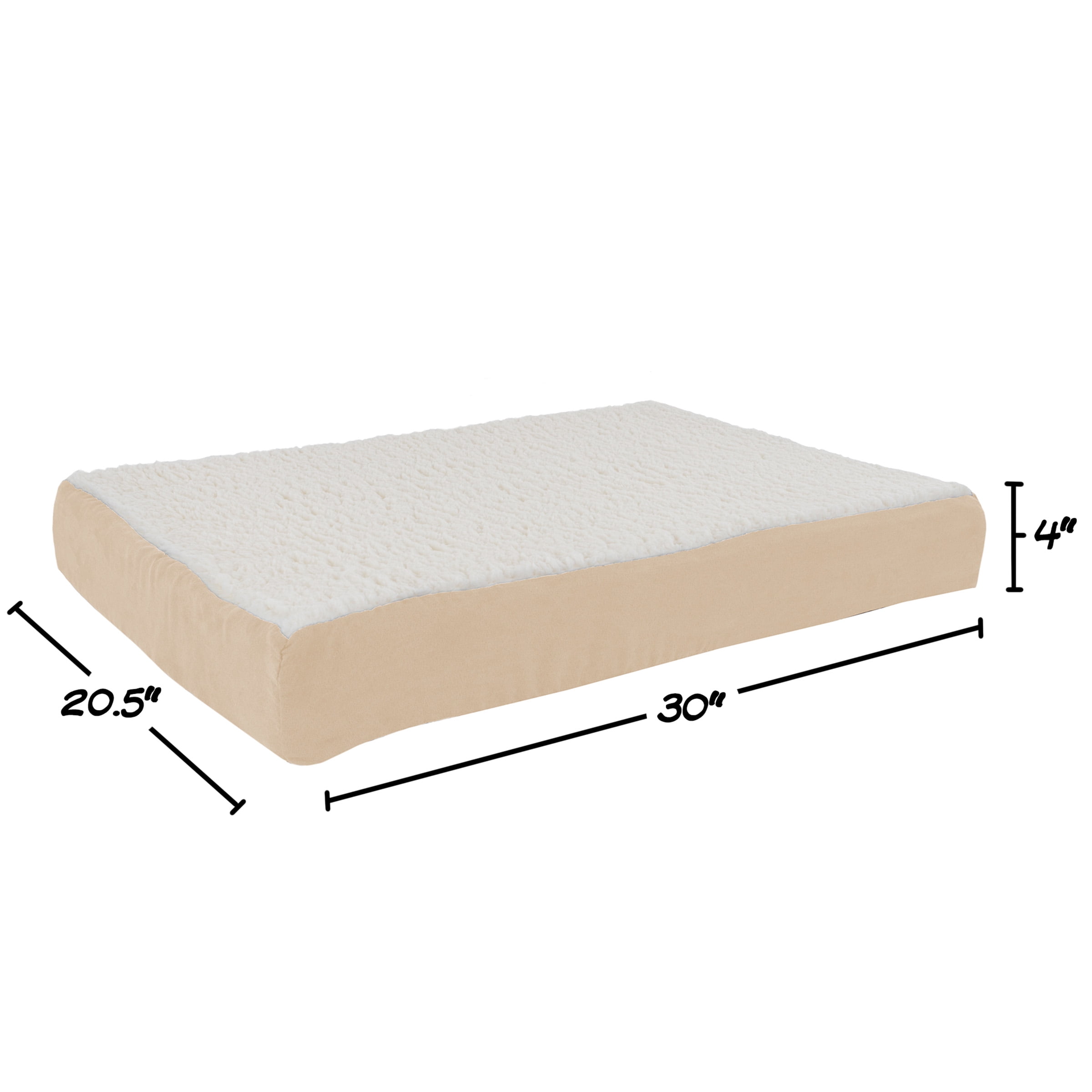 PETMAKER 30x20.5 Orthopedic Dog Bed with Memory Foam and Sherpa Cover, Tan