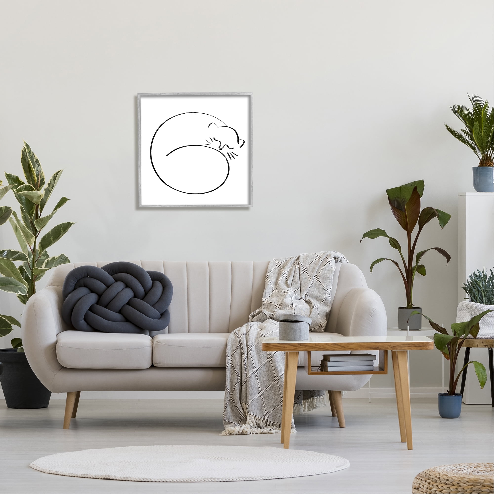 Stupell Minimal Cat Line Doodle Animals & Insects Painting Gray Framed Art Print Wall Art
