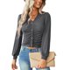 thumbnail image 3 of SAYOO Mujeres Primavera Verano Prendas de punto, Color sólido Manga larga Cuello en V Fruncido Cierre de botón Tops delgados SAYOO Moda, 3 of 9
