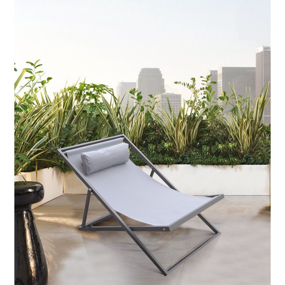 Armen Living Wave Outdoor Patio Aluminum Deck Chair, Grey