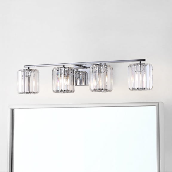 JONATHAN Y Coco Prism Vintage 29.75" 4-Light Metal/Glass Classic Glam LED Vanity Light, Chrome