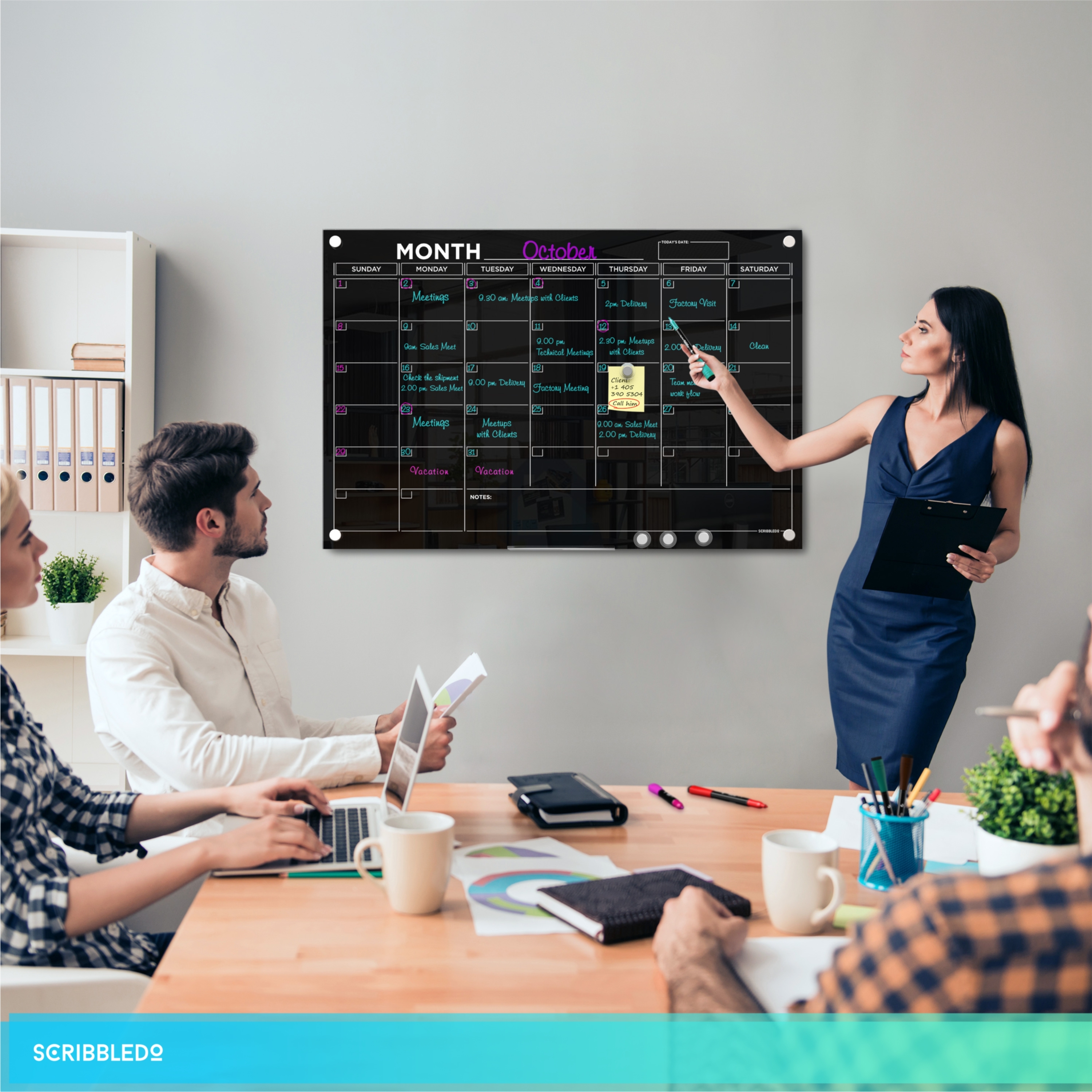 Black 24”x36” Magnetic Glass Whiteboard Calendar Planner White Board Calendar Dry Erase Board Dry Erase Calendar for Wall Monthly Glass Calendar Whiteboard Home Office Large Wall Calendar