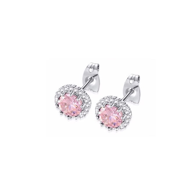 10k White Gold 3 Ct Created Halo Round Pink Sapphire Stud Earrings Plated