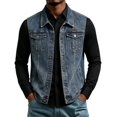 thumbnail image 4 of Jean Vest Jacket for Men Solid Color Lapel Button Down Tank Top Stretch Sleeveless Top Loose Casual Denim Outwear, 4 of 4