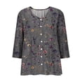 thumbnail image 4 of cocolona Summer Tops for Women 3/4 Sleeve V-Neck Printed Button Shirts Dressy Casual Loose Fit Blouses, 4 of 5