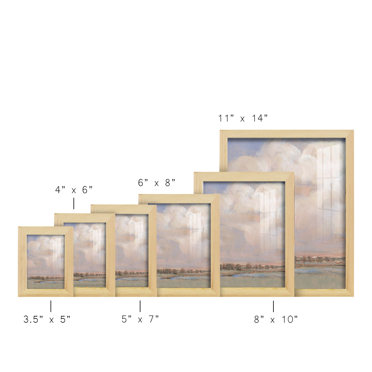 Billowing Clouds II - Framed Print w/glass - Natural Wood