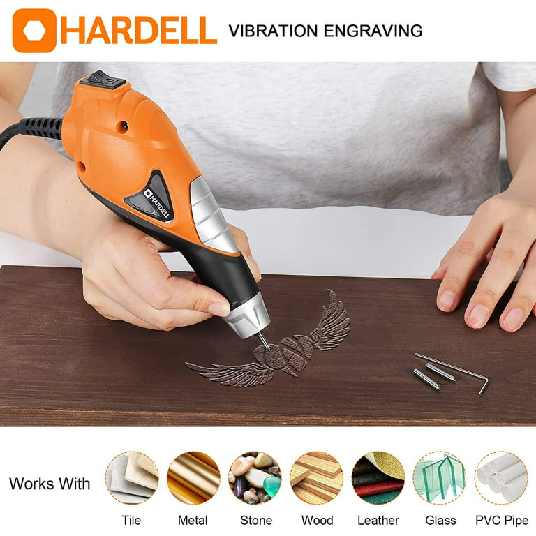 HARDELL Engraver Pen for DIY, 13W Hand Engraver Tool for Metal,Wood, 120V  Mini Etching Tool with Stencils, 5 Speed Engraving Tool,3 Carbide Points  Included 