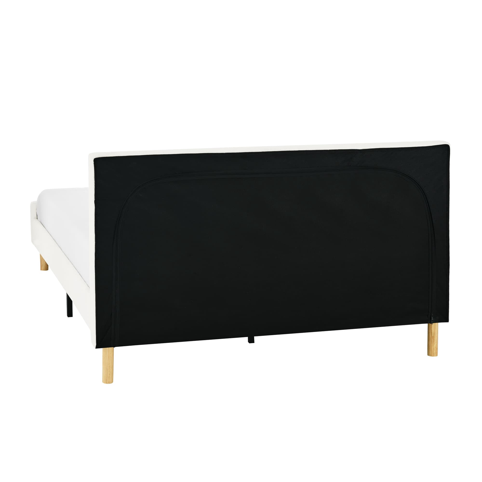 BSHTI Queen Size Platform Bed Frame with Teddy Velvet Upholstered Headboard, Compatible with 8~14 inch Mattress Thickness,Solid Wood Frame and Support Feet, White
