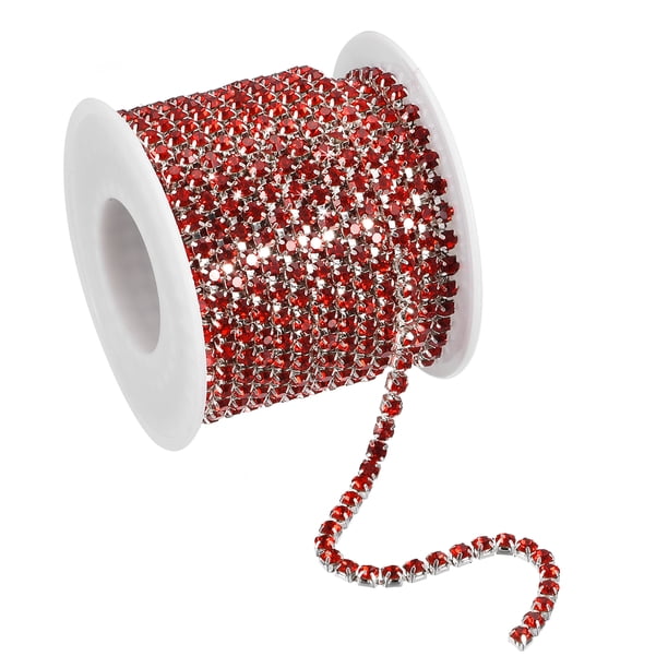 11 Yardas Cristal Imitación Diamante Cadena 4mm Cosido Cerrar Garra Cadena Adorno para Bricolaje Joyería Ropa Bolsos Zapatos Decoración Plata Inferior Parte Oscuro Rojo