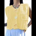 thumbnail image 1 of Cárdigan Corto de Punto Sin Mangas para Mujer 2025, Suéter Informal de Crochet con Botones y Bolsillos Amarillo S, 1 of 10