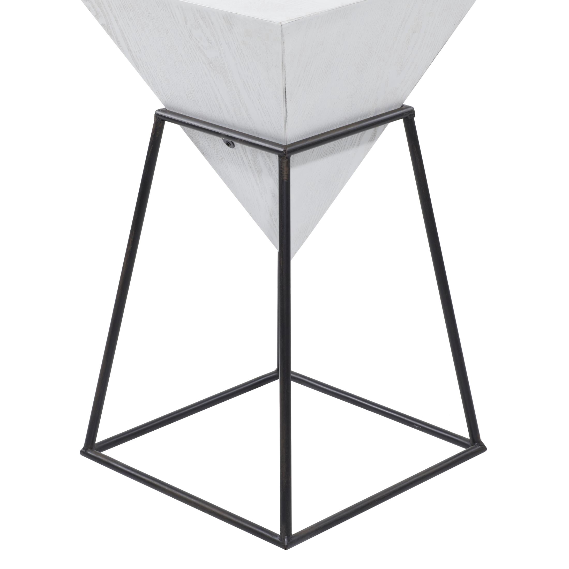 DecMode 14" x 24" White Wood Inverted Pyramid Geometric Accent Table with Black Metal Stand, 1-Piece