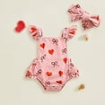 thumbnail image 2 of mgoYE Little Baby Girls 2Pcs Summer Outfits Fly Sleeve Heart Bow Flower Print Bodysuit with Headband Newborn Clothes(Red,3-6 Months), 2 of 4