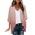 thumbnail image 1 of AherBiu Womens Cardigans Lightweight 3/4 Sleeve Striped Open Front Cardigans Fall Trendy Casual Outerwear, 1 of 5