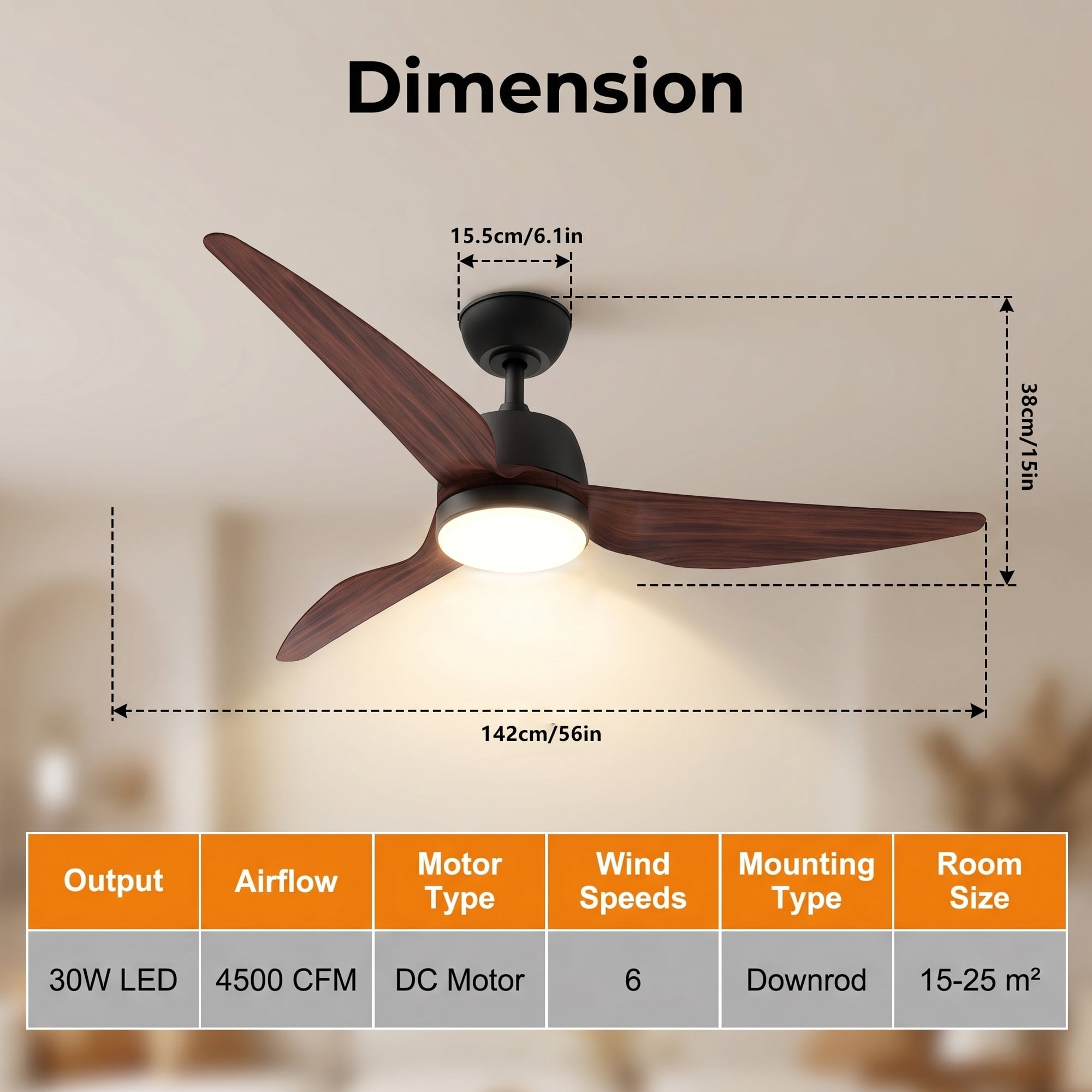 Ceiling Fans with Lights, 56 inch Ceiling Fan with Light and Remote Control, Flush Mount, 3CCT, Dimmable, Quiet Reversible Motor, Black Ceiling Fan for Bedroom Indoor/Outdoor Use