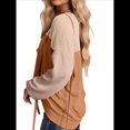 thumbnail image 3 of Moda para Mujer 2025, Camisetas Holgadas Informales de Punto con Cuello Redondo y Larga con Bloques de Color Caqui S, 3 of 7