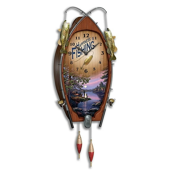 The Bradford Exchange James Meger Lakeside Memories Sculpted Fishing Art Wall Clock