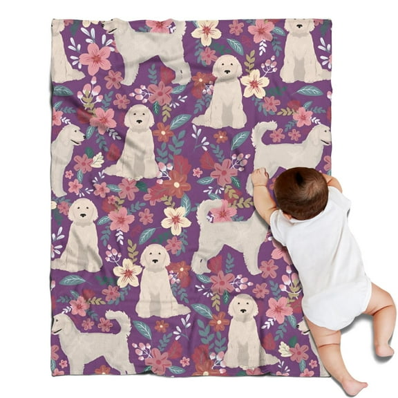 Goldendoodle Dog and Flower Floral Blanket,Comfortable Soft Flannel Throw Blanket,All Season,Warm Lightweight Blankets for Sofa Bed Couch Living Room Chair,30"x40"