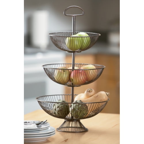 Kindwer BrownThree-Tier Decorative Wire Basket Stand