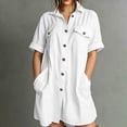 thumbnail image 4 of Miqool Women's Cotton Lapel Shirt Dress Casual Short Sleeve Button Front Utility Mini Dress with Pockets Loose Fit Summer Dress, 4 of 8