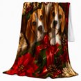thumbnail image 2 of Festive Beagle Holiday Scene Box Poinsettias Christmas, Festive Pet Portrait Pattern, Warm Flannel Blanket for Living Room and Bedroom, Dog Lovers Just Because Gift, Pet Lover Home Decor, 2 of 9