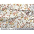 thumbnail image 2 of Soimoi Tissu Satin Modal Blanc Feuilles & Azalée Imprimés Floraux au Mètre 42 Pouces de Large, 2 of 3