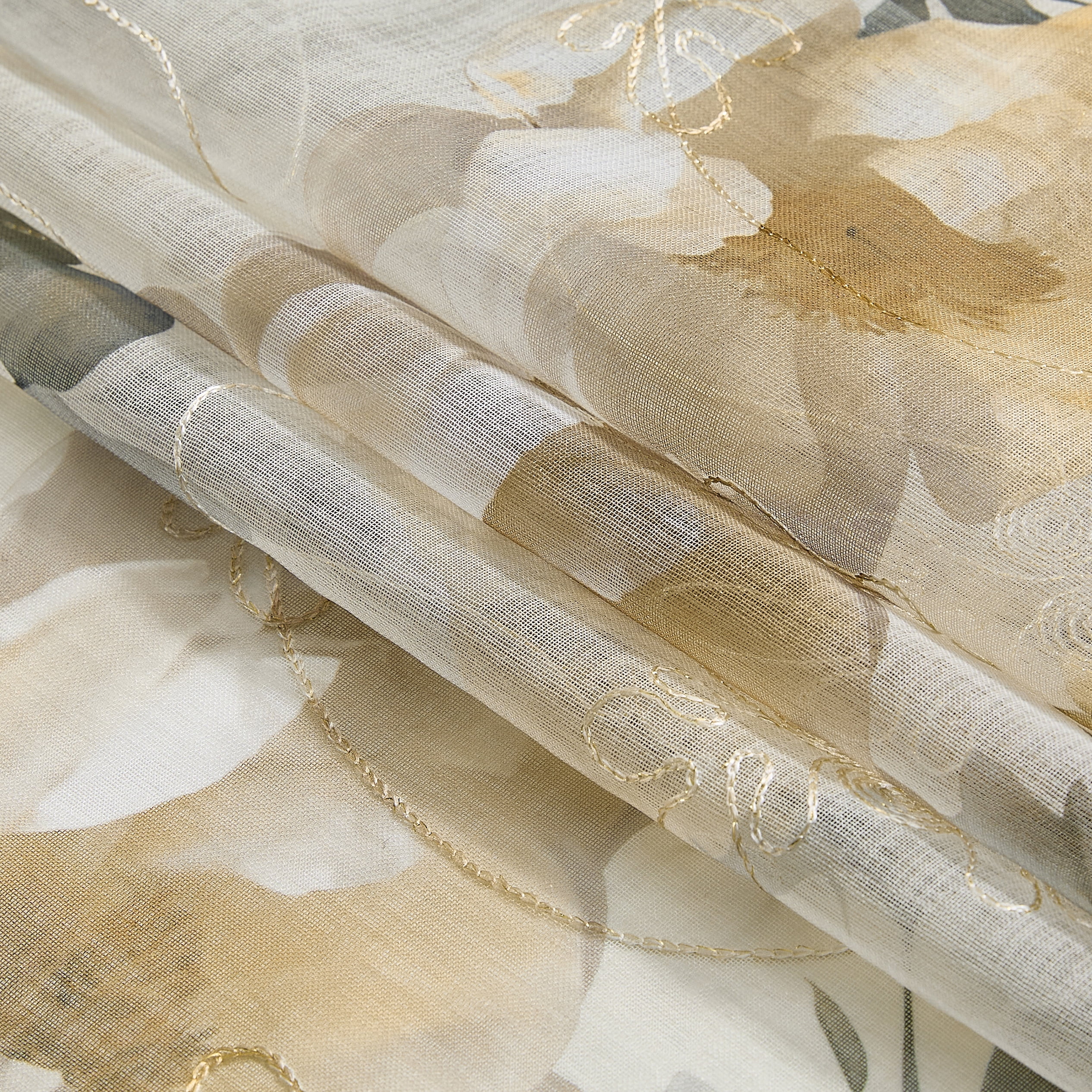 Muuphra Floral Printed&Embroidered Sheer Curtain Rod Pocket Voile curtain for Bedroom Livingroom,2 Panels,Yellow,52×63"