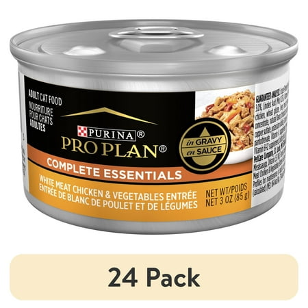 (24 pack) Purina Pro Plan Complete Essentials, Chicken Vegetables, Wet Cat Food, 3 oz Cans, 24 Pack