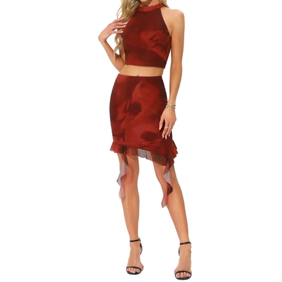 DARING DIVA Stylish Ruffled Mini Skirt Ensemble Dress XS Red