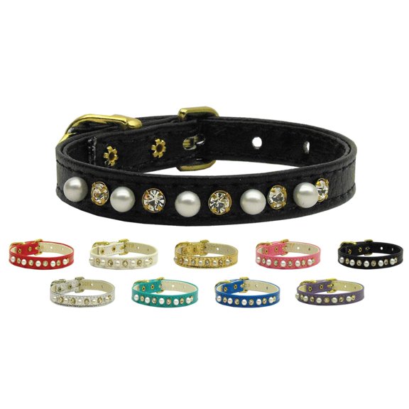 Dog, Puppy and Pet Collar, "3/8" Wide Pearl Clear Crystals"