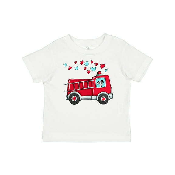 Inktastic Valentine Fire Truck with Cute Dalmatian and Hearts Boys or Girls Baby T-Shirt