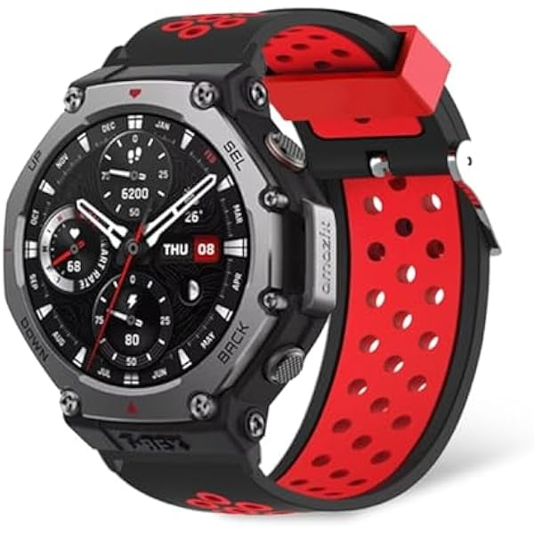 wonima11 Silicone Bands Compatible with Amazfit T-Rex 3 Pro 48mm&44mm/Amazfit T-Rex 3,Soft Silicone Breathable Strap Sport Band for Men Women-Red
