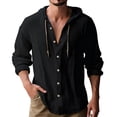 thumbnail image 3 of Mens Hooded Tshirt Solid Color Casual Long Sleeve Top Comfortable Streetwear Pullover Black XL, 3 of 6